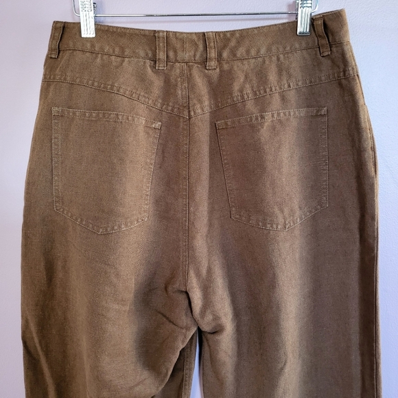 Talbots Petites Vintage Brown Irish Linen Cotton Blend High Rise Tapered Pants - Picture 9 of 14